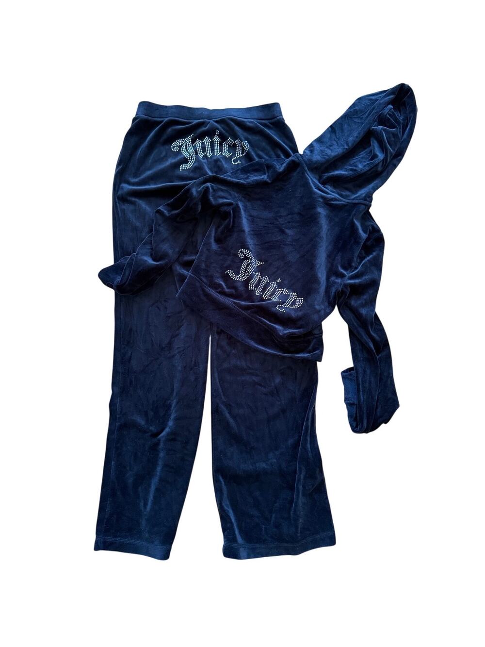 Juicy Couture Black Velour Bedazzled Embellished Hoodie Wide Leg Track Suit - Picture 1 of 10